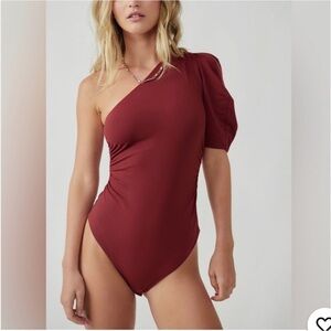 Free People One-Shoulder Burgundy bodysuit